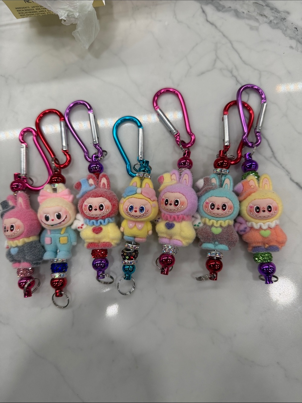 Plush Bunny Keychain Clip - Pastel Multi-Color Kids backpack clip ons. $2.50 ea